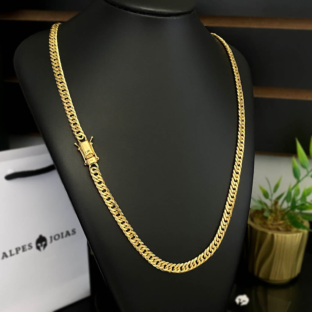 Corrente + Pulseira Grumet Duplo 7mm Banhado a Ouro 18K