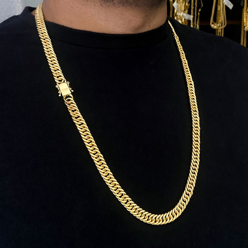 Kit Corrente e Pulseira Maciça 8mm Banhado a Ouro 18K