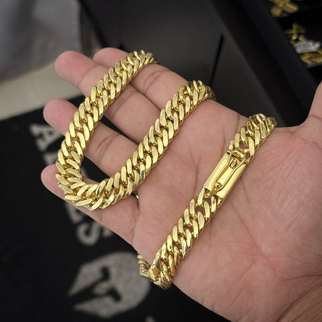 Corrente Maciça Grumet 13mm Banhada a Ouro 18K