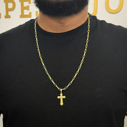 Corrente Meia Cana 4mm e Pingente Cruz Relevo Banhado a Ouro 18K