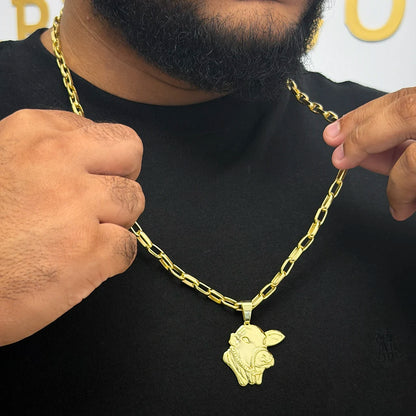 Corrente Meia Cana 6mm e Pingente Boi Nelore Banhado a Ouro 18K