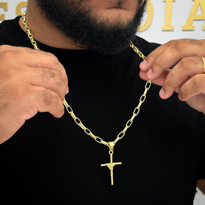 Corrente Meia Cana 6mm e Pingente Cruz Amarrada Banhado a Ouro 18K