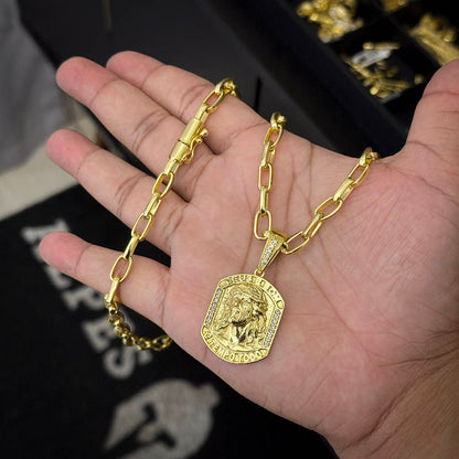 Corrente Meia Cana 6mm e Pingente Deus é Bom Banhado a Ouro 18K