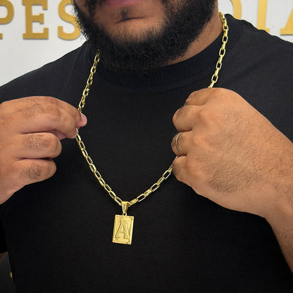 Corrente Meia Cana 6mm e Pingente Letra Banhada a Ouro 18K