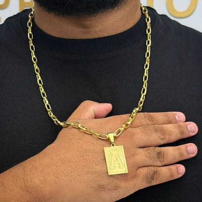 Corrente Meia Cana 6mm e Pingente Letra Banhada a Ouro 18K