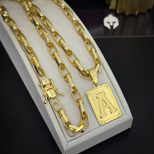 Corrente Meia Cana Dupla 6mm e Pingente Letra Banhado a Ouro 18K