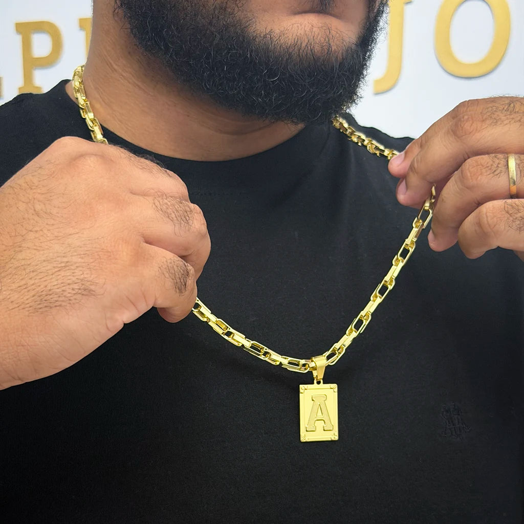 Corrente Meia Cana Dupla 6mm e Pingente Letra Banhado a Ouro 18K