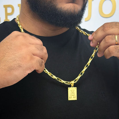 Corrente Meia Cana Dupla 6mm e Pingente Letra Banhado a Ouro 18K