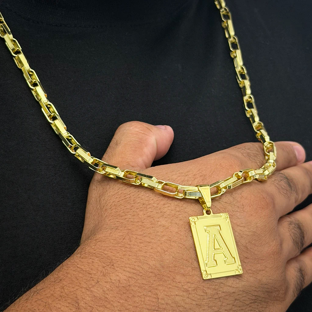 Corrente Meia Cana Dupla 6mm e Pingente Letra Banhado a Ouro 18K