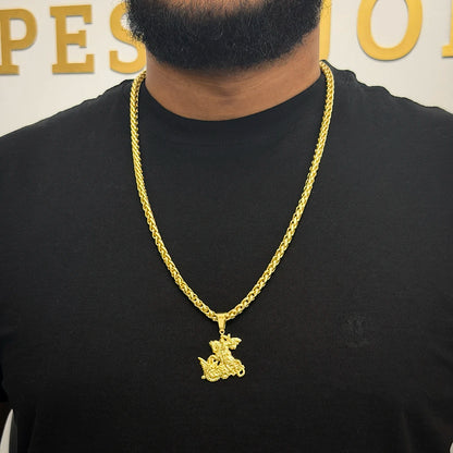 Corrente Peruana 7mm e Pingente São Jorge 3D Banhado a Ouro 18K