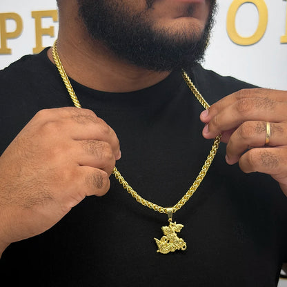 Corrente Peruana 7mm e Pingente São Jorge 3D Banhado a Ouro 18K