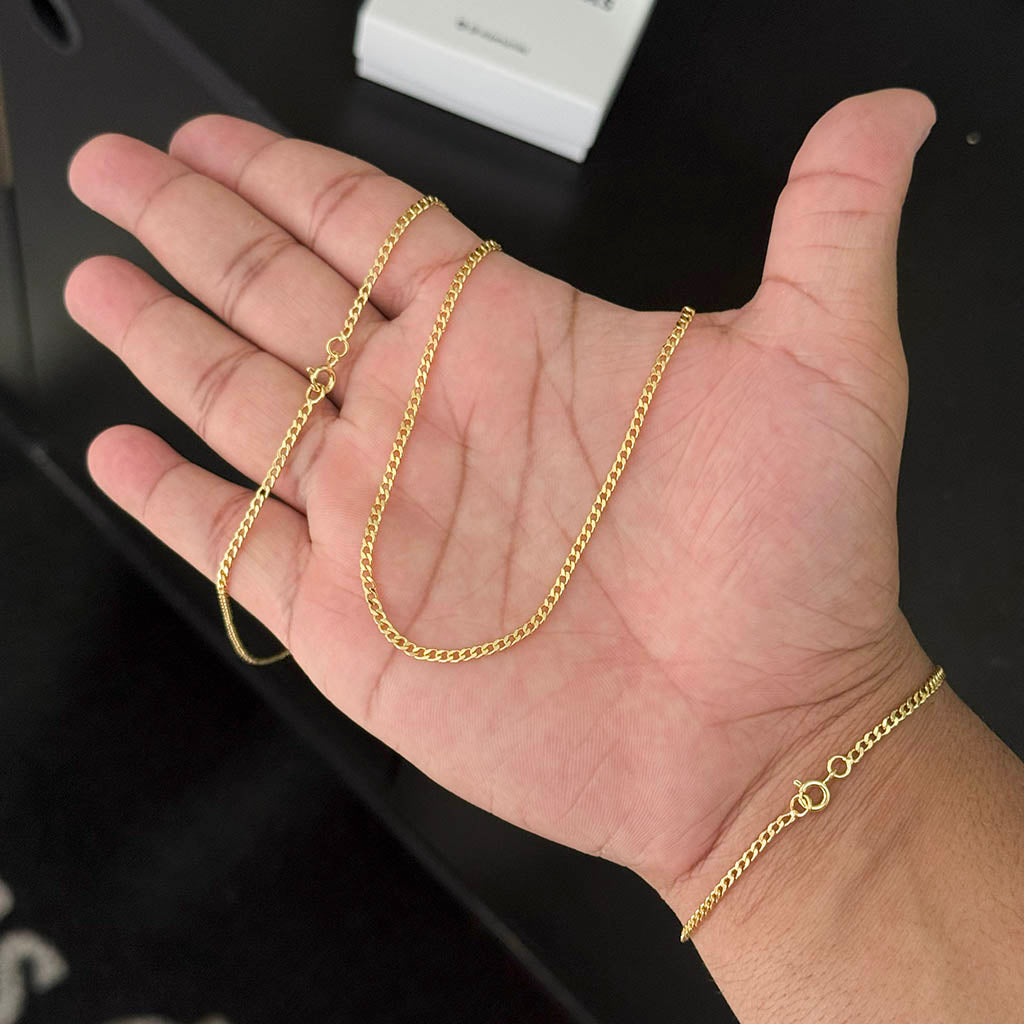 Corrente + Pulseira Grumet 2mm Banhado a Ouro 18K