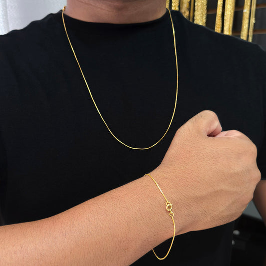 Corrente + Pulseira Veneziana 1mm Banhado a Ouro 18K