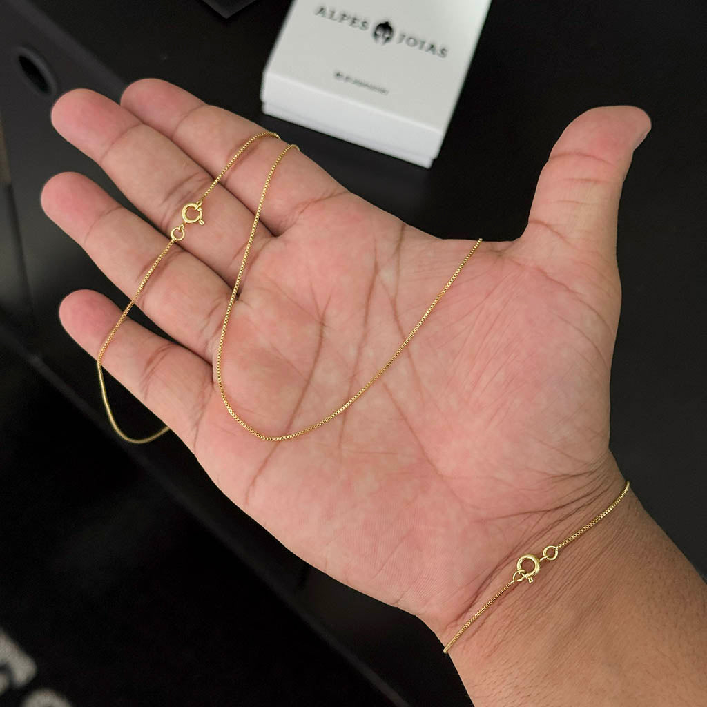 Corrente + Pulseira Veneziana 1mm Banhado a Ouro 18K