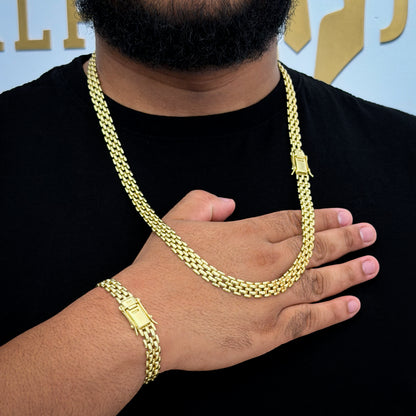 Corrente + Pulseira Americana 10mm Banhado a Ouro 18K