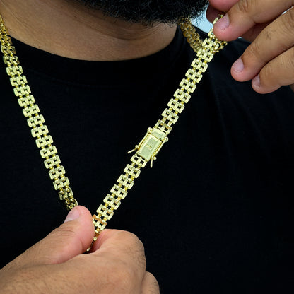 Corrente + Pulseira Americana 10mm Banhado a Ouro 18K