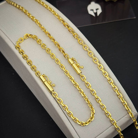 Corrente + Pulseira Cadeado 4mm Banhado a Ouro 18K