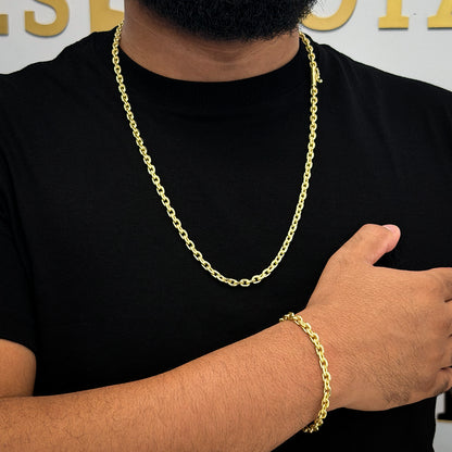 Corrente + Pulseira Cadeado 5mm Banhado a Ouro 18K