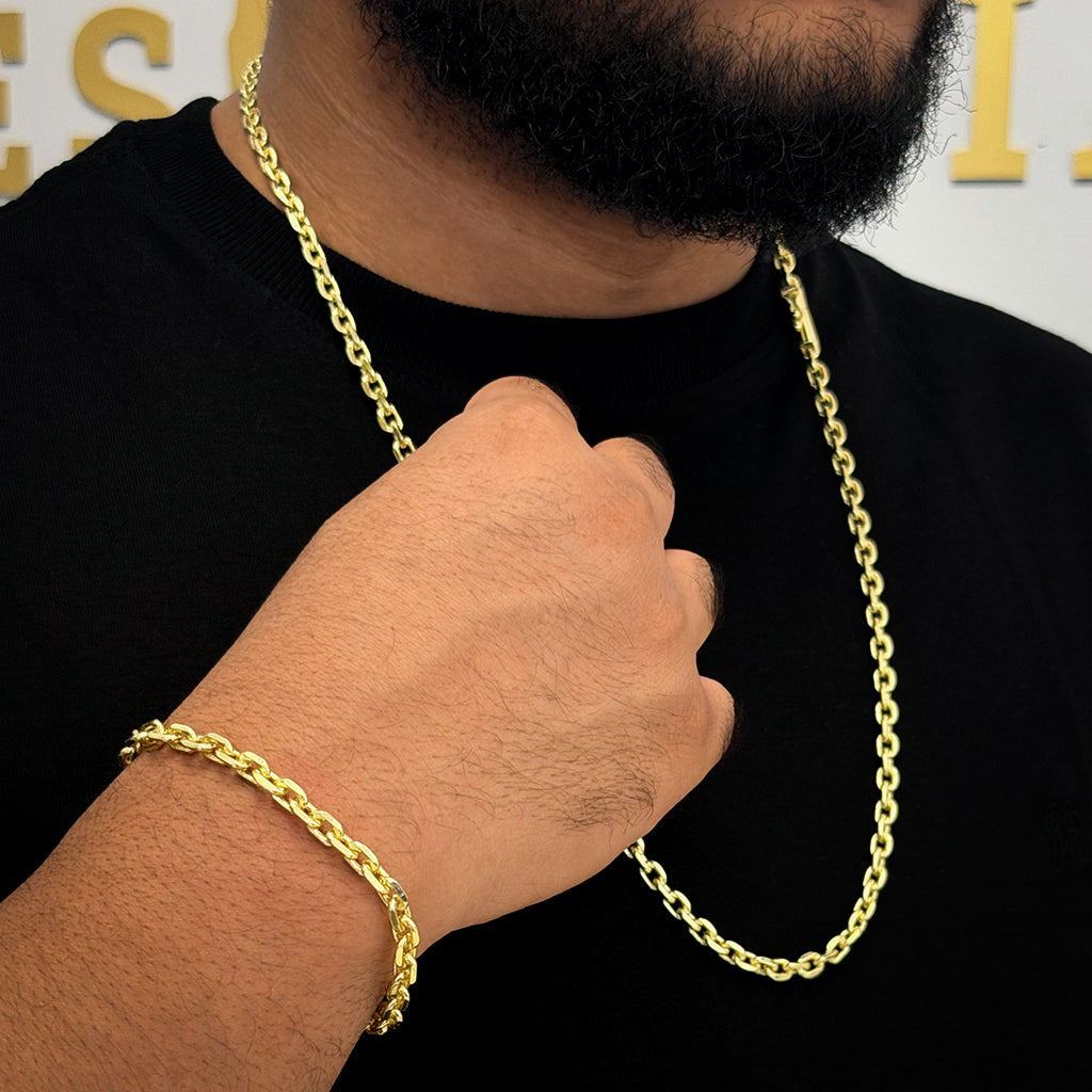 Corrente + Pulseira Cadeado 5mm Banhado a Ouro 18K