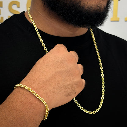 Corrente + Pulseira Cadeado 5mm Banhado a Ouro 18K