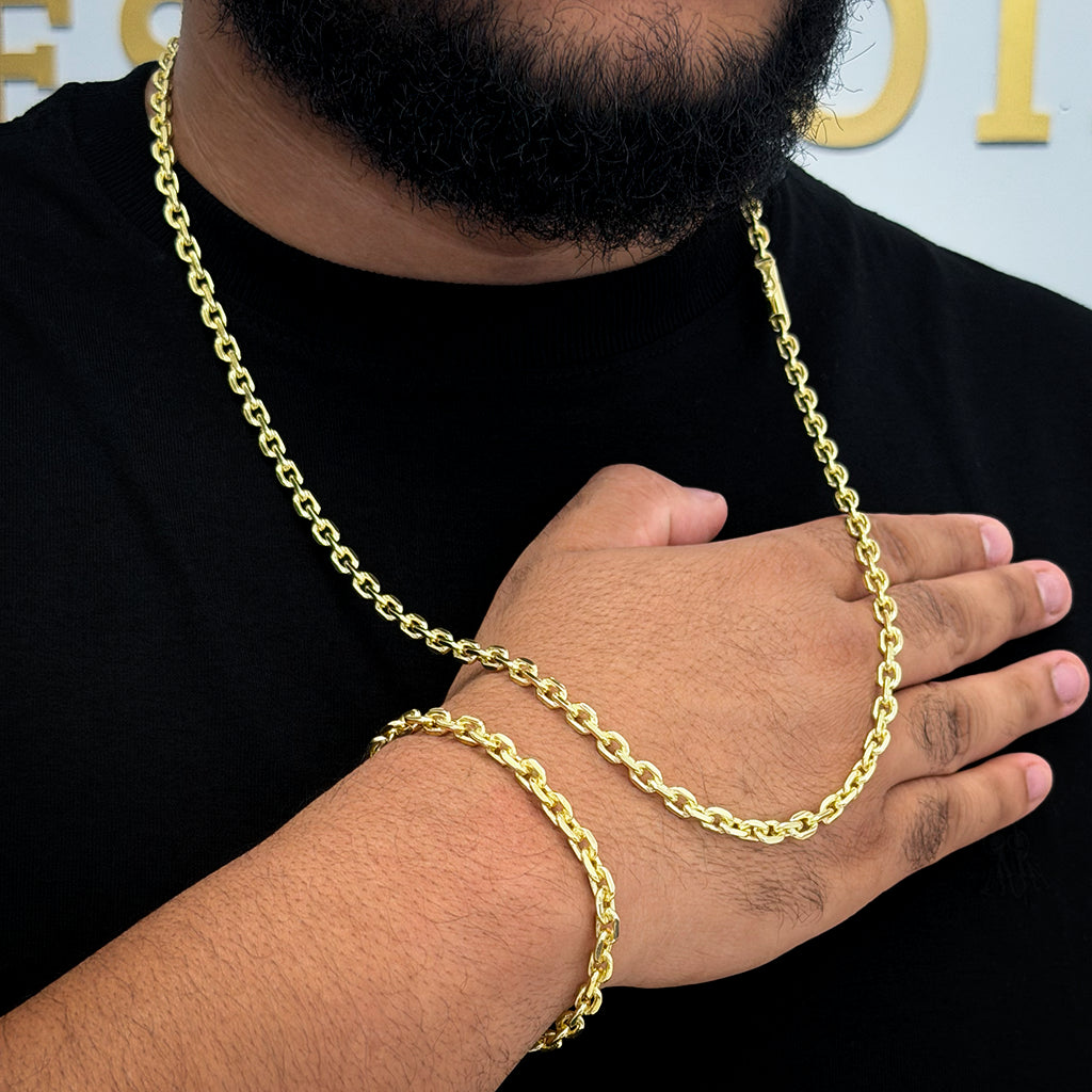 Corrente + Pulseira Cadeado 5mm Banhado a Ouro 18K