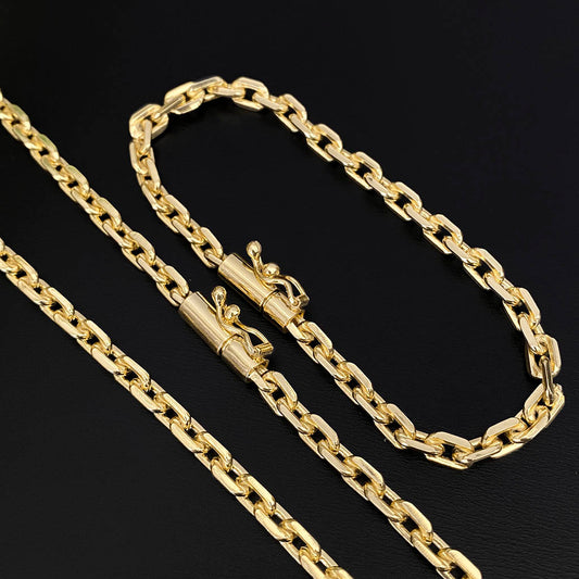 Corrente + Pulseira Cadeado 5mm Banhado a Ouro 18K