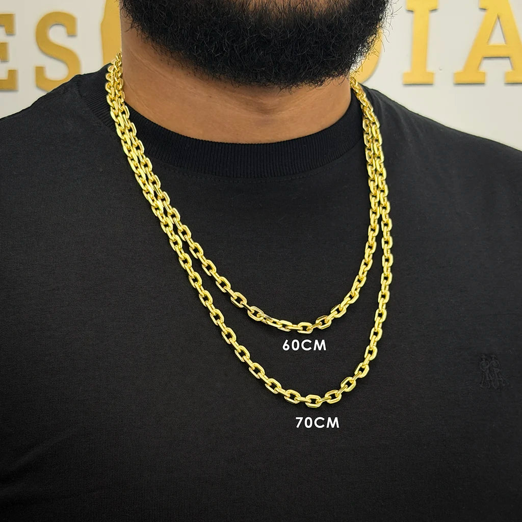 Corrente + Pulseira Cadeado 6mm Banhado a Ouro 18K