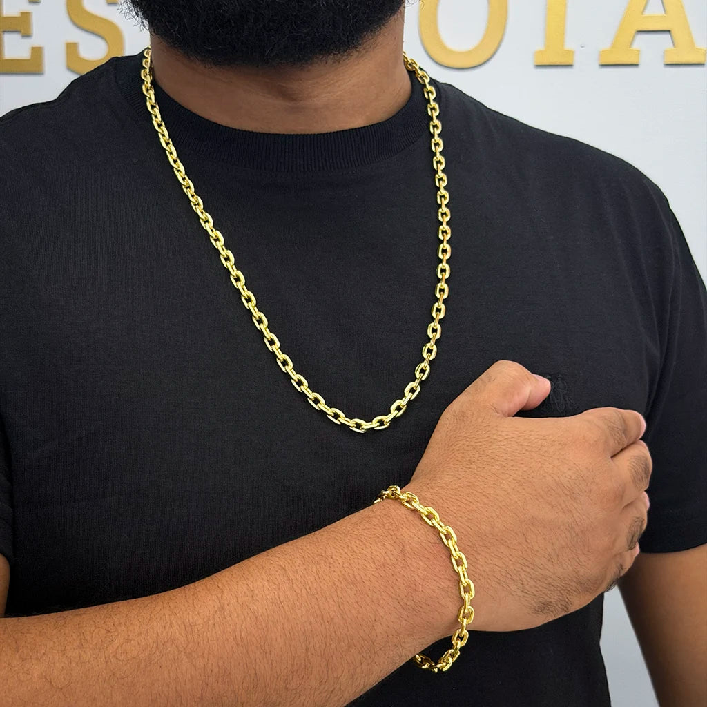 Corrente + Pulseira Cadeado 6mm Banhado a Ouro 18K

