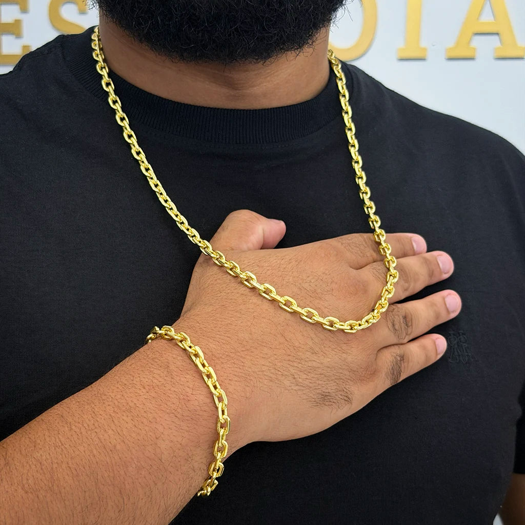 Corrente + Pulseira Cadeado 6mm Banhado a Ouro 18K