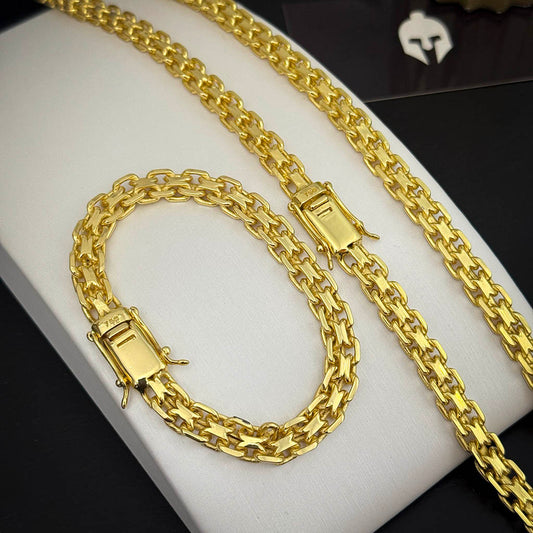 Corrente + Pulseira Cadeado Duplo 10mm Banhado a Ouro 18K