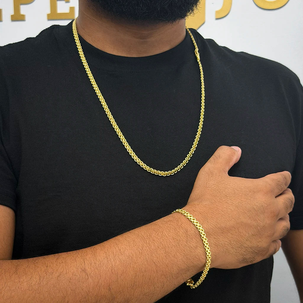 Corrente + Pulseira Cadeado Duplo 6mm Banhado a Ouro 18K