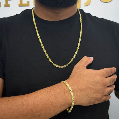 Corrente + Pulseira Cadeado Duplo 6mm Banhado a Ouro 18K
