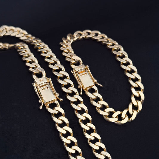 Corrente + Pulseira Cubana 8mm Banhado a Ouro 18K