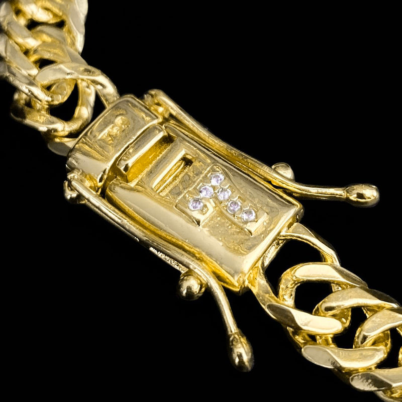 Corrente + Pulseira Grumet 8mm Fecho 7 Banhado a Ouro 18K