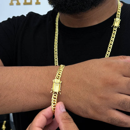 Corrente + Pulseira Grumet Duplo 10mm Banhado a Ouro 18K