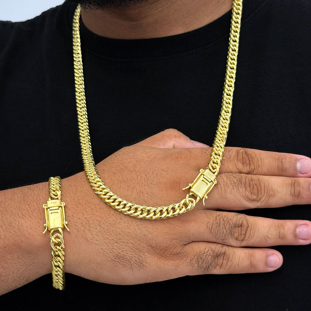 Corrente + Pulseira Grumet Duplo 10mm Banhado a Ouro 18K