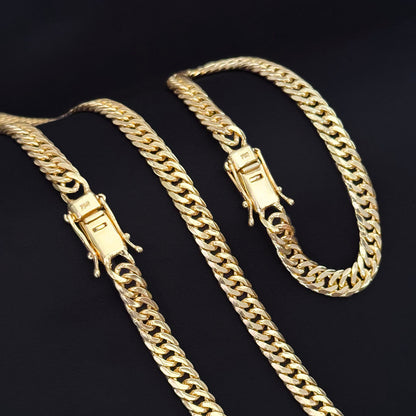 Corrente + Pulseira Grumet Duplo 7mm Banhado a Ouro 18K
