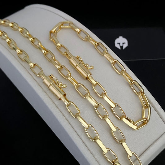 Corrente + Pulseira Meia Cana 6mm Banhado a Ouro 18K