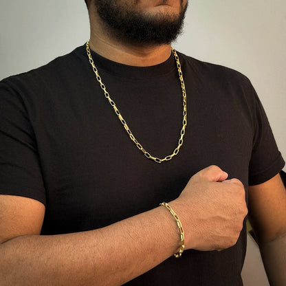 Corrente + Pulseira Meia Cana 6mm Banhado a Ouro 18K