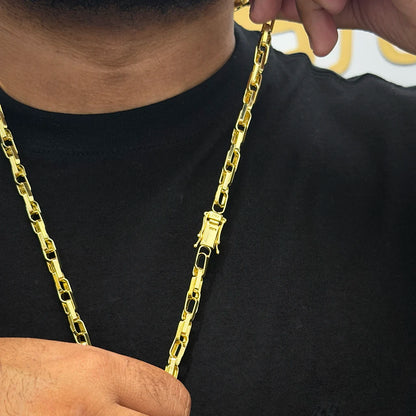 Corrente + Pulseira Meia Cana Dupla 6mm Banhado a Ouro 18K