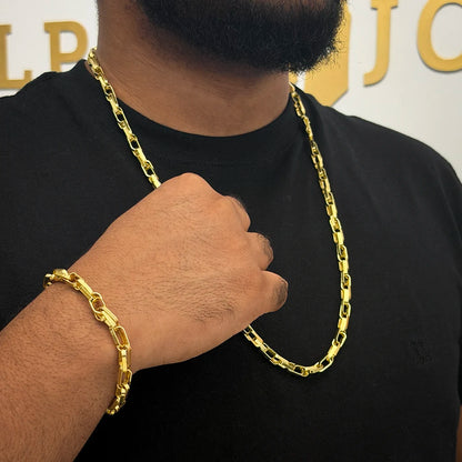 Corrente + Pulseira Meia Cana Dupla 6mm Banhado a Ouro 18K