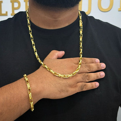Corrente + Pulseira Meia Cana Dupla 6mm Banhado a Ouro 18K