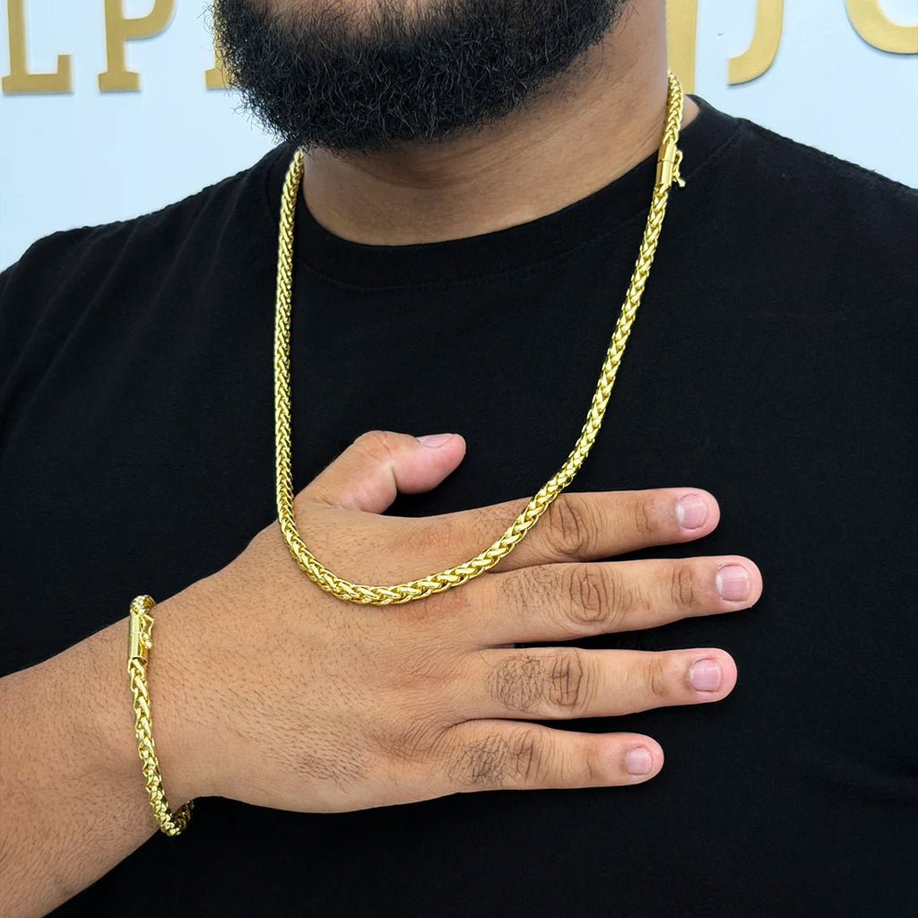 Corrente + Pulseira Peruana 7mm Banhado a Ouro 18K