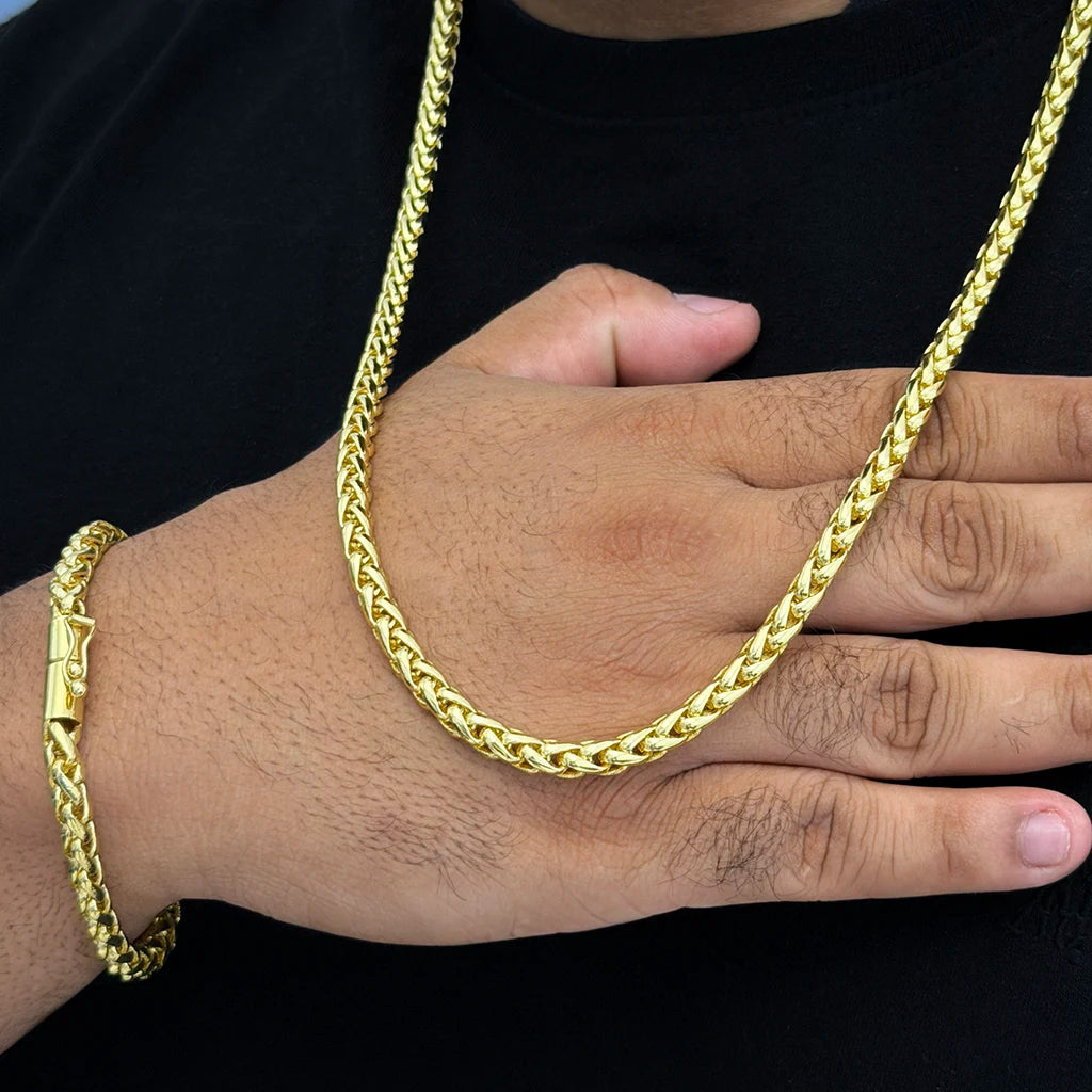 Corrente + Pulseira Peruana 7mm Banhado a Ouro 18K