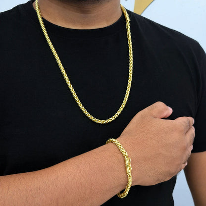 Corrente + Pulseira Peruana 7mm Banhado a Ouro 18K