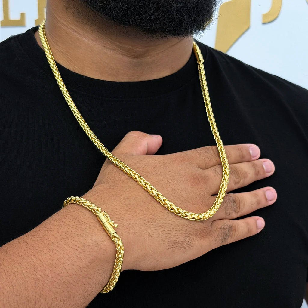 Corrente + Pulseira Peruana 7mm Banhado a Ouro 18K