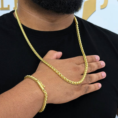 Corrente + Pulseira Peruana 7mm Banhado a Ouro 18K
