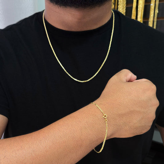 Corrente + Pulseira Piastrini 2mm Banhado a Ouro 18K