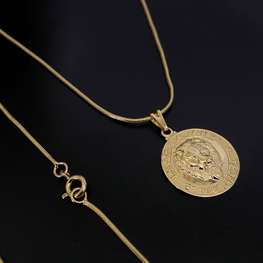 Corrente Rabo de Rato 1mm e Pingente Leão de Judá Banhado a Ouro 18K