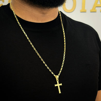 Corrente Tijolinho 4mm e Pingente Cruz Banhada a Ouro 18K